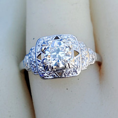 Original EARTH MINED DIAMOND Deco Engagement Ring Vintage PLATINUM Solitaire S 6