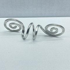 Scarf Slide Silver Tone Hammered Aluminum Double Open Spirals with Center Coil