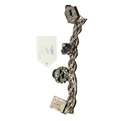 Vintage Etruscan Revival 800 Silver Fob Charm Bracelet Art Glass Stones 8″ Long