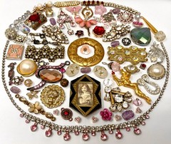 Lot Vintage & Modern Jewelry Parts Broken Repurpose Craft Rhinestones Harvest Z3