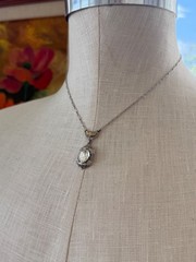 Antique 1920s White Co. Lavaliere Pendant Necklace Clear Crystal Silver/Gold ton