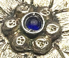 K17 1880-1920 ANTIQUE BROOCH Silver 835 Sapphire & Garnet 27 mm 1.1 Inches WW1