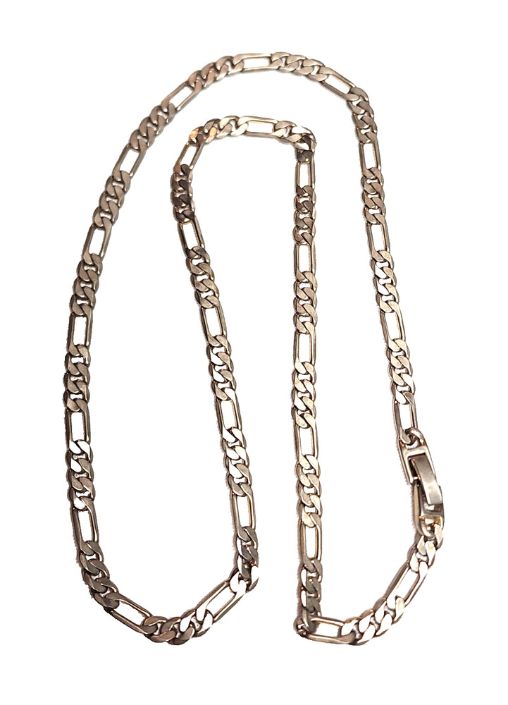 Vintage Classic Retro Style Chain Figaro Link Necklace Silver Tone Metal 22″ GUC