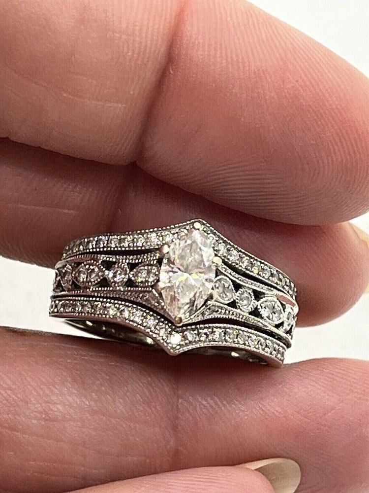 Vintage Style Milgrain Wedding Ring 2.2 Ct Simulated Diamond 14k White Gold Over