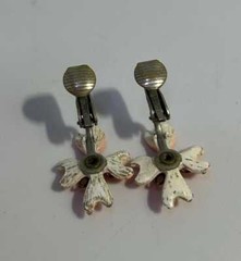 Vintage Orange Painted Flower Metal Earrings & Brooch/Pin Set