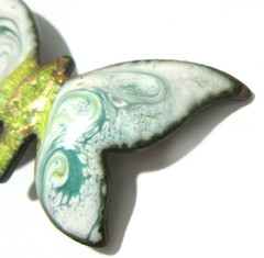 VINTAGE MID CENTURY WHITE BLUE GREEN YELLOW BUTTERFLY PIN COPPER ENAMEL ARTSY