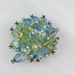 Vintage Vendome Brooch Pin Cluster Snowflake Green Austrian Bead Mid Century