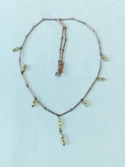 Vintage Sterling Silver 925 Green Glass Dangle Charm Bar Link Necklace 17″