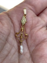 Antique Edwardian Lavalier Pendant Seed Pearl GF Art Deco Art Nouveau