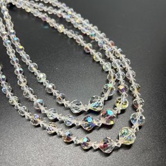 Vintage Beautiful 3 Strand 15”-16.5” Necklace AB Aurora Borealis Crystal Beaded