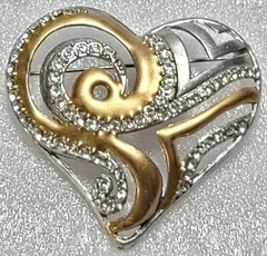 Vintage signed CHICO’S 2008 Rhinestone 2 Tone Heart Brooch