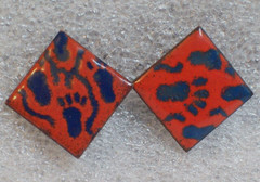 Red Blue Enamel Copper Earrings Retro MCM Footprint Vintage Mid Century Modern