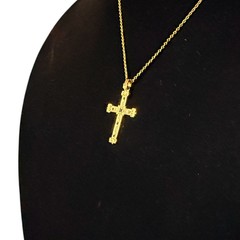 VTG Museum of Modern Art Cross Necklace Gold Tone Glass Jewels Byzantine Gothic