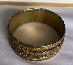 Vintage Brass and Copper Metal Woven Cuff Bracelet Boho Gypsy Style