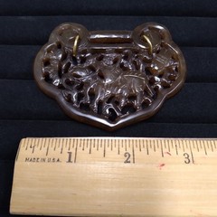 Carved Brown Stone Pendant Gold Tone