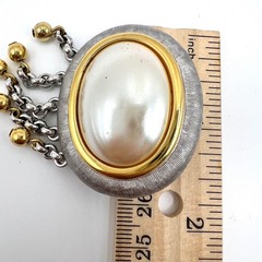 Vintage Monet Mixed Metal Faux Pearl Tassel Brooch Gold Silver Tone Pin