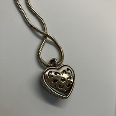 Vintage Silver Heart Pendant Necklace With Black Bead/stone, 22”
