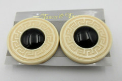 NEW VTG TANCER & TWO OFF WHITE BLACK CLIP ON BIG 1.5″ PAIR STUD Earrings Jewelry