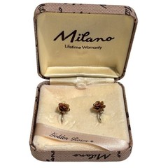 Vintage Milano Golden Roses Earrings 14K Gold Pink Gold Screw Back Floral Boxed