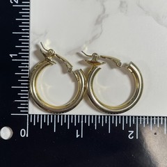 Vintage Trifari Earrings Gold Tone Thick Tubing Hoop Signed Pierced Hinged 1″