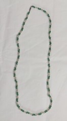 Vtg Hand Beaded Necklace Green Clear Beads Silver Tone Closure Costume Jewelry