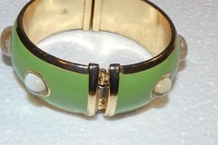 Vintage Francesca Romana Diana Enamel Rutilated Quartz Cabochon Clamper Bangle