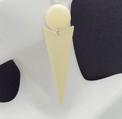 Minimalist Geometric Long Drop Dangle Metal and Cream Enamel Vtg 1980s Earrings