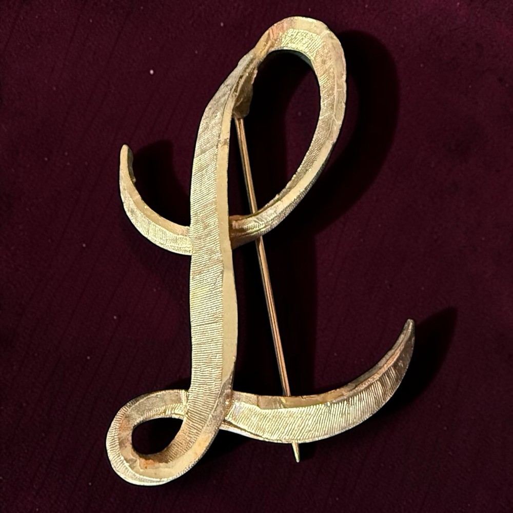 Letter Brooch Initial Pin Gold Tone Vintage Mamselle Monogram L Signed