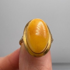 Vintage Women’s Jewelry Ring Gilt Silver 800 Natural Baltic Amber Marked S 8.5