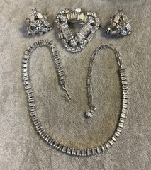 Vtg Gorgeous B. David Rhinestone Necklace Brooch & Screw Back Earrings