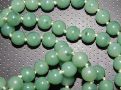 Vintage 30” TRIFARI Faux Jade Green Hand Knotted Acrylic Bead Necklace