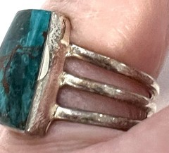 Vtg Chrysocolla Ring 925 Sterling Silver Sz 7 6g Unique Shape Aqua Color Ex Cond