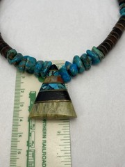 Santo Domingo Inlay Turquoise Heishi Necklace Turq Blue Green Pendant