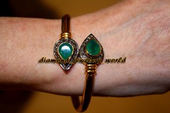 1.78ct Rose Cut Diamond Emerald Silver Vintage Gorgeous Bangle Bracelets Jewelry