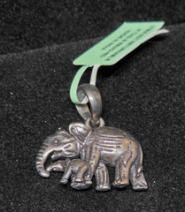 Silver Elephant & Baby Elephant Charm Pendant, No Stone, Unisex Adults
