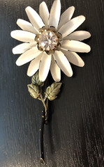 Signed FRANCOIS Coro Brooch White Black Aster 4″ Rhinestone Center 1940 Rare Vtg