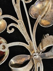 Sterling Silver Red Stone Flower Floral Brooch Pin 19.7 Grams