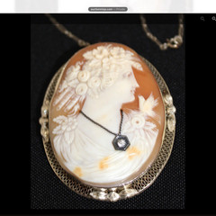 Oval Cameo Pendant Necklace on Chain, Silver Tone Frame, Brown White