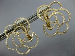 LARGE 1.03CT DIAMOND 18K YELLOW GOLD FLOWER OPEN FILIGREE HEART CLIP ON EARRINGS