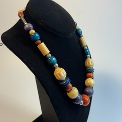 Chunky Vintage Necklace Wood Beads Boho Colorful Eye Catching