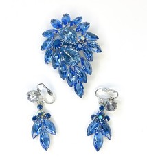 Rare VTG JULIANA Brooch & Earring Set Blue Crystal & AB Rhinestone Open Back