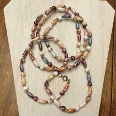 Stunning Vintage Estate Long Glass Beaded Necklace Varied Purple colors