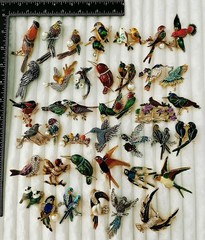 Bird Brooch Lot 40pc Hummingbird Cardinal Toucan Rhinestone Pin Set