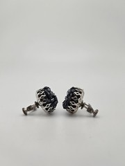 Miriam Haskell Silver-Toned with Black Beads Earrings Mid-Century Screw-Back