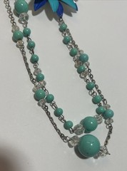 Vintage Beaded Costume Jewelry Floral Turquoise Blue Necklace 26in