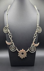 Vintage Mexico Sterling Silver 925 Celestial Sun Moon Stars Necklace 20″