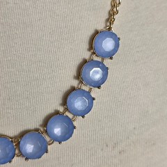 Gold Stone Collar Statement Necklace Round Sky Blue Stones in Prong Setting