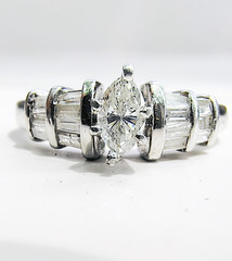 14K White Gold .69ct Marquise & Baguette Natural Diamond Ring Size 6 5g Vintage