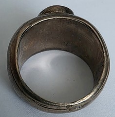 Vintage Handmade 1950s-1970s Silver Ring With Oval Aqua Cabochon-Cut Stone Nice