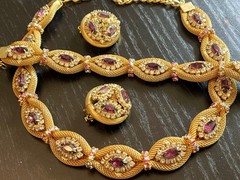 Rare Outstanding Vintage HOBE Set Necklace Bracelet Earrings Amethyst Gold Mesh